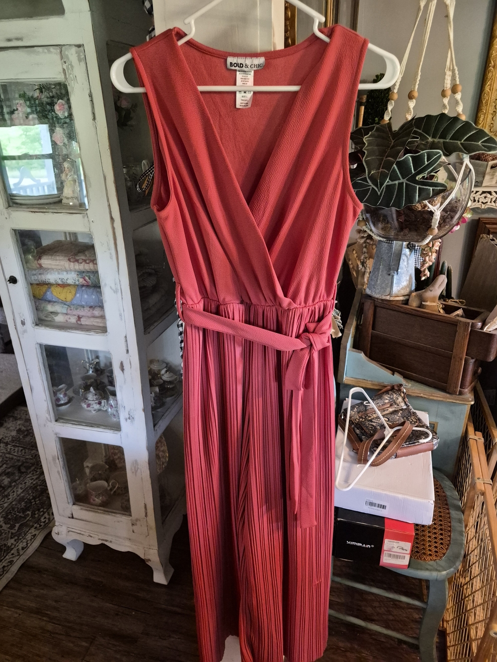 BOLD elements Sleeveless Coral Pink Wrap Jumpsuit with Waist Tie